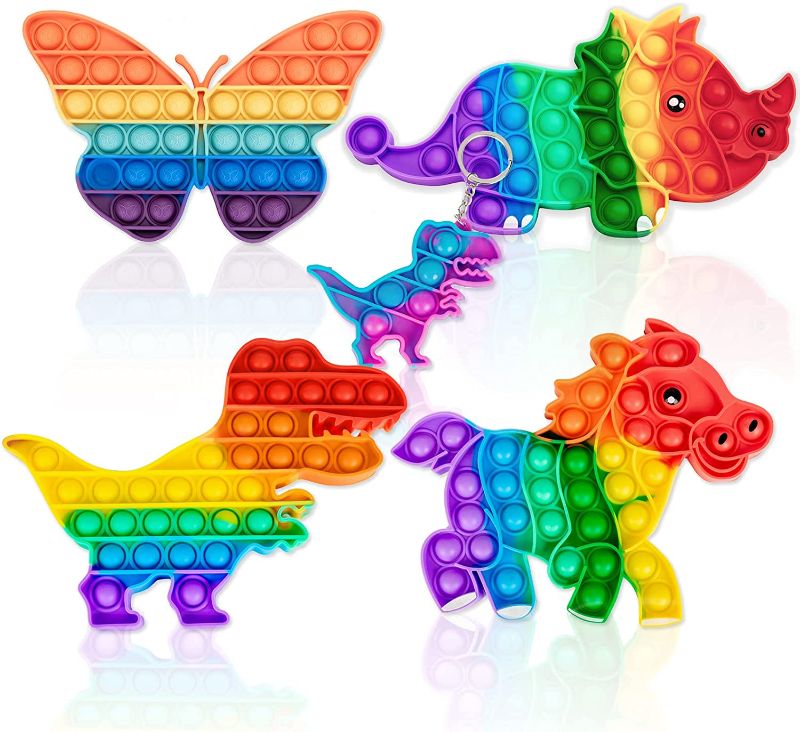 Photo 1 of 5Pack Pop Fidget Sensory Toys Set, Push Bubble Toy Cute Rainbow Animals Dinosaur Horse Squeeze Toys Soft Silicone Stress Reliever for Boys Kids Girls