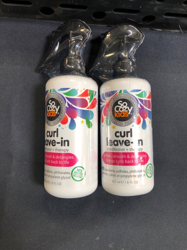 Photo 1 of SoCozy, Curl Spray LeaveIn Conditioner For Kids Hair Detangles and Restores Curls No Parabens Sulfates Synthetic Colors or Dyes, Jojoba Oil,Olive Oil & Vitamin B5, Sweet-Pea, 8 Fl Oz
bundle of 2