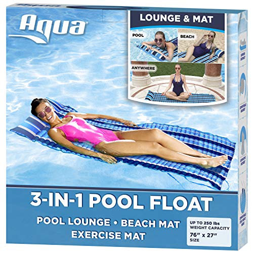 Photo 1 of Aqua 3-In-1 Roll-Up Pool Float, Padded Mat For Beach-Land-Water, Roll-Up Mat with Carry Strap, Navy/White Stripe