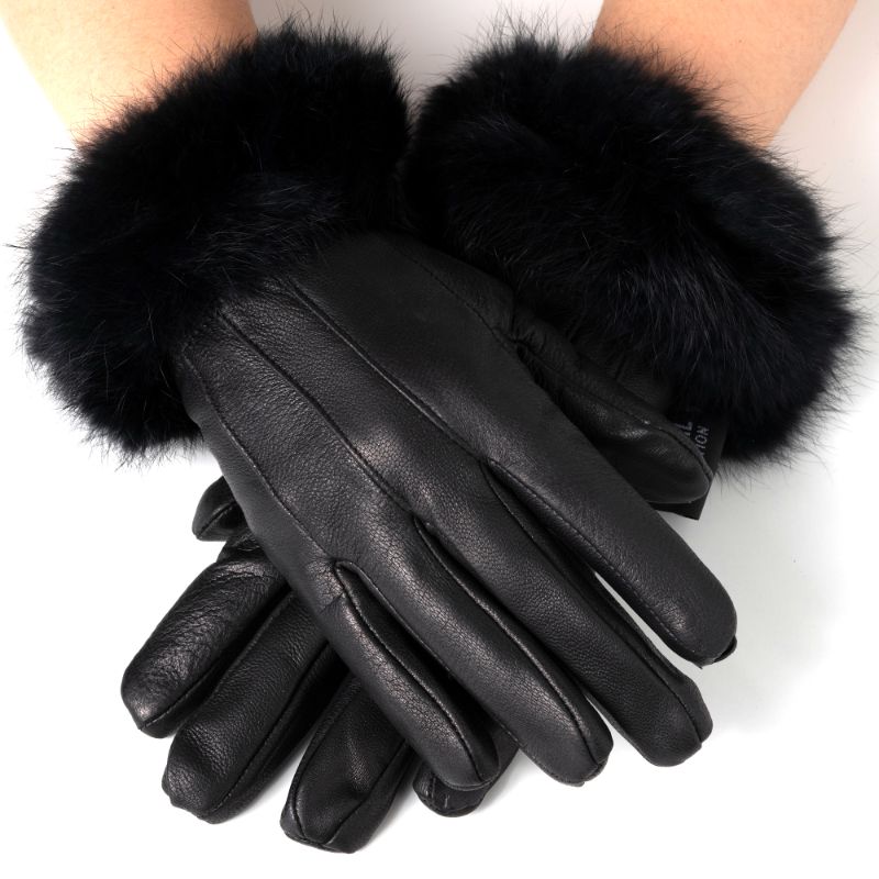 Photo 1 of Alpine Swiss Women’s Dressy Gloves Genuine Leather Thermal Lining Fur Trim Cuff-Small-
