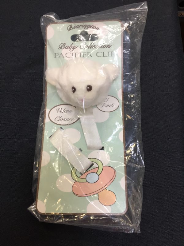 Photo 2 of Bearington Baby Lamby Plush Lamb Pacifier Holder with Satin Leash and Clip
