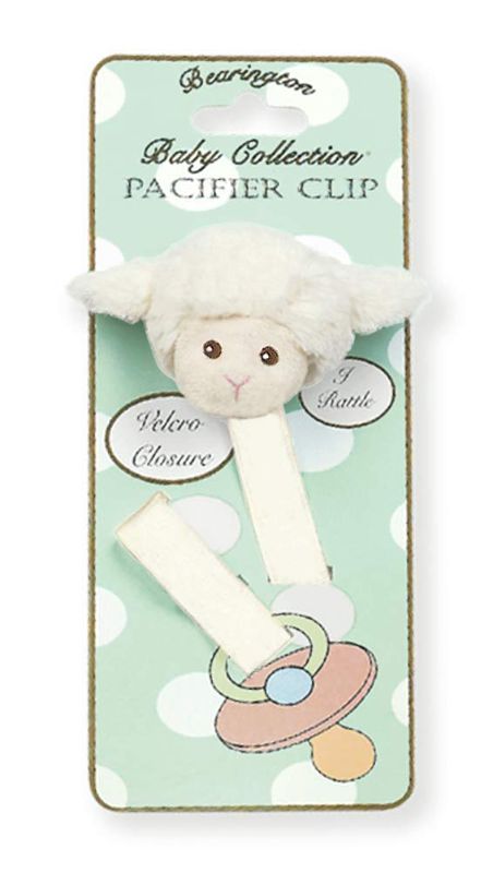 Photo 1 of Bearington Baby Lamby Plush Lamb Pacifier Holder with Satin Leash and Clip
