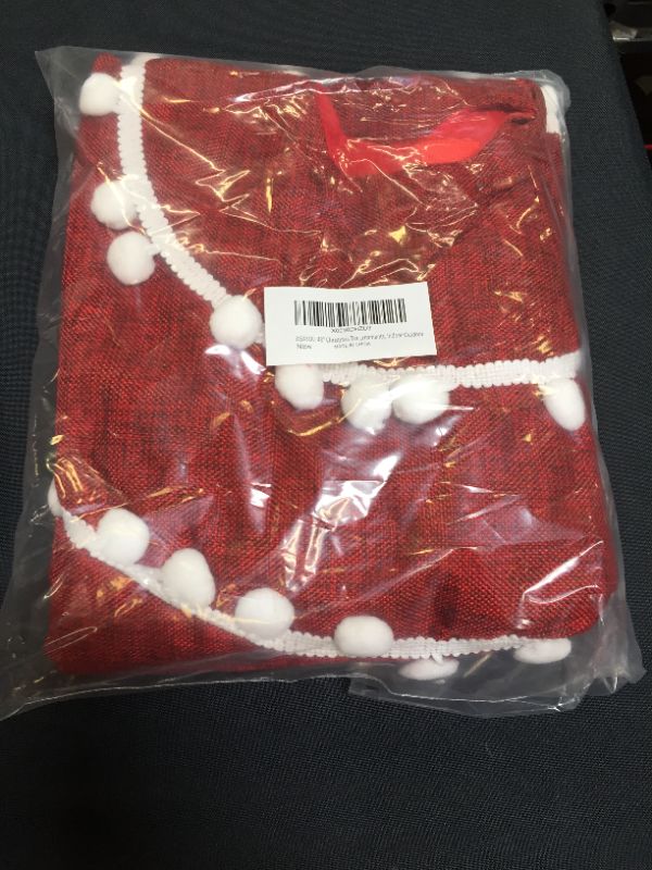 Photo 1 of DEAYOU 48" Christmas Tree Skirt, Red Tree Skirt Mat with Pom Pom Trim, Double Layers---SET OF 2---