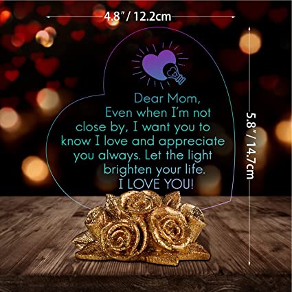 Photo 1 of Giftgarden Sentimental Gift for Mom not Close by 7 Color LED Cake Topper Heart-Shaped Stuff with Shinny Gold Roses, Unique Present for Mother from Daughter Son Valentines Christmas Mothers Day Birthday
