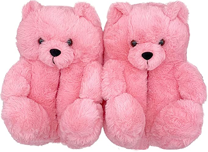 Photo 1 of Plush Teddy Bear Slippers for Women Cute Teddy Bear House Slippers Fashion Soft Indoor Anti-Slip Faux Fur Warm Shoes for Women MEDIUM