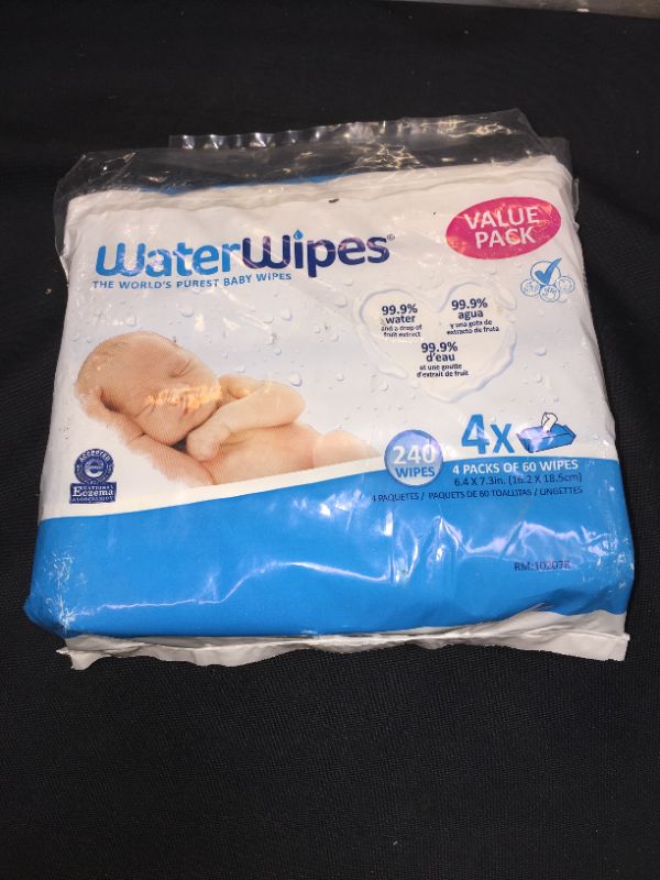 Photo 2 of WaterWipes Biodegradable Original Baby Wipes,?99.9% Water Based Wipes, Unscented & Hypoallergenic for Sensitive Skin, 240 Count (4 packs), Packaging May Vary
