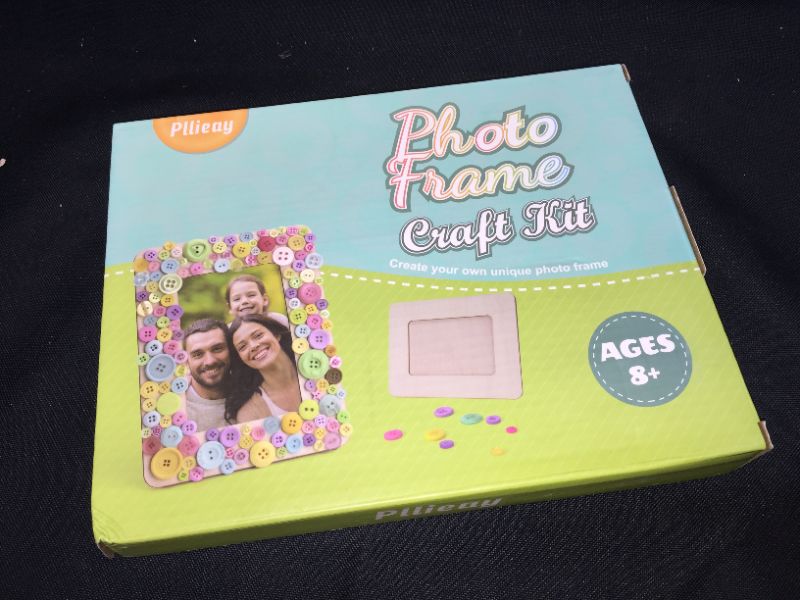Photo 1 of Pllieay DIY Picture Frame Craft for Children, Unfinished Photo Frame Craft Kit for Kids Birthday Festival Gifts, Include Multiple Color Assorted Sizes Round Resin Buttons
