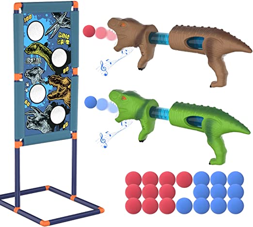 Photo 1 of Amicool Dinosaur Toy Shooting Game Gun Toy for Age 5 6 7 8 9 10+ Years Old Boys Kid Girl, 2pk Foam Ball Popper Blaster with Shooting Target 20 Balls Sound Effect Indoor Outdoor Game Gift Birthday Xmas
