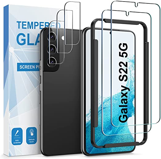 Photo 1 of Samsung Galaxy S22 Screen Protector 5G 6.1" Tempered Glass Screen Protector + Camera Lens Protector HD Cover Case with Install Frame Case Friendly, Anti-Scratch, No Bubble 2 PACK 