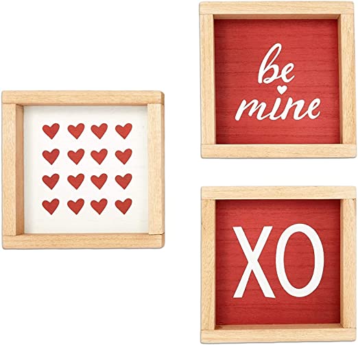 Photo 1 of Farmlyn Creek Wood Blocks Set for Valentine's, XOXO, Hearts, Be Mine (6 x 6 x 1.2 in, 3 Pieces) 
