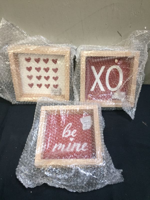 Photo 2 of Farmlyn Creek Wood Blocks Set for Valentine's, XOXO, Hearts, Be Mine (6 x 6 x 1.2 in, 3 Pieces) 
