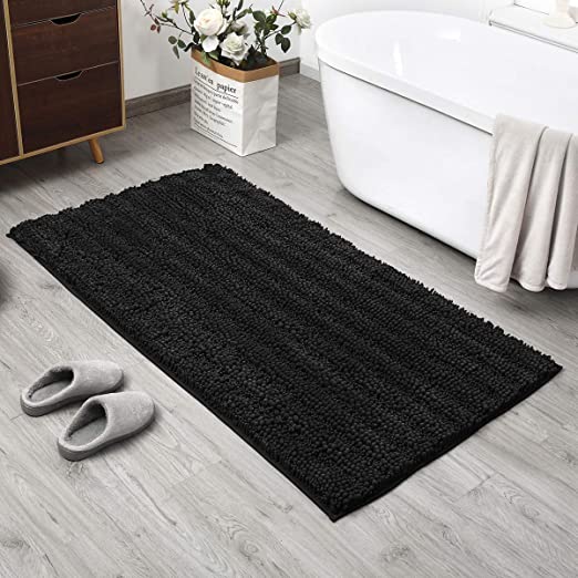 Photo 1 of DEARTOWN Bathroom Rugs Shaggy Chenille Black Bath Rug Non Slip Thick Shaggy Bath Mats for Bathroom Chenille 1-Piece Bath Mat Set, Soft Super Absorbent Shower Rug,20''x32'',Black
