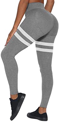 Photo 1 of rrhss Women's Striped High Waisted Yoga Pants Color Block Tummy Control Workout Butt Lifting Stretchy Leggings Gray ---- SIZE SMALL
