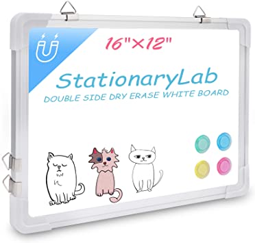 Photo 1 of StationaryLab Dry Erase Board,Double Sided Small White Board 16’’ x 12 ’’,Portable Silver Aluminum Frame Wall Hanging Dry Erase Board ,Message Whiteboard with 4 Magnets for Home,Office, School
