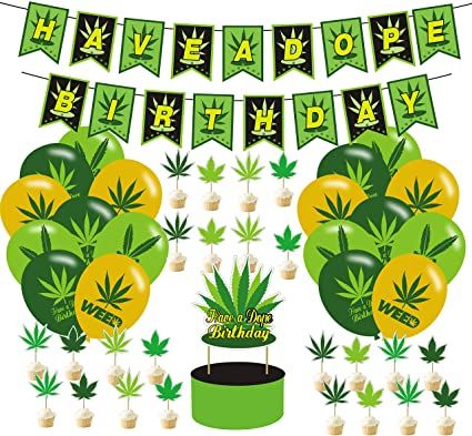 Photo 1 of Weed Birthday Party Decorations Pot Leaves Birthday Banners Weed Leaves Birthday Decorations,Happy Birthday Banner, Cake Topper, Cupcake Toppers, Balloonsfor Birthday Party Decoration