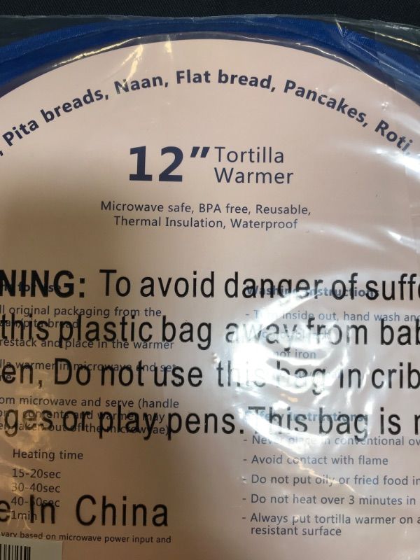 Photo 3 of 12 inch Insulated Tortilla Warmer fabric pouch, Microwaveable and BPA free made with Waterproof material for easy cleaning. Elegant design to brighten up any dining table.