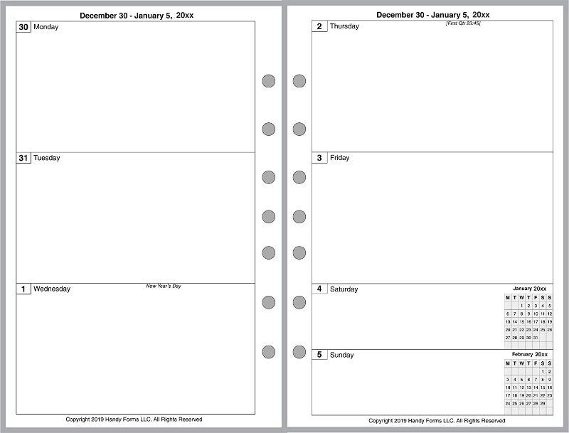 Photo 1 of 2022 Weekly & Monthly Planner for 7-Ring Notebooks Such as Franklin, etc. (5.5" x 8.5"). 2 Pages Per Week, 2 Pages Per Month, Week Starts on Monday. Style B, Without Lines.