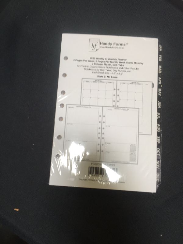 Photo 2 of 2022 Weekly & Monthly Planner for 7-Ring Notebooks Such as Franklin, etc. (5.5" x 8.5"). 2 Pages Per Week, 2 Pages Per Month, Week Starts on Monday. Style B, Without Lines.