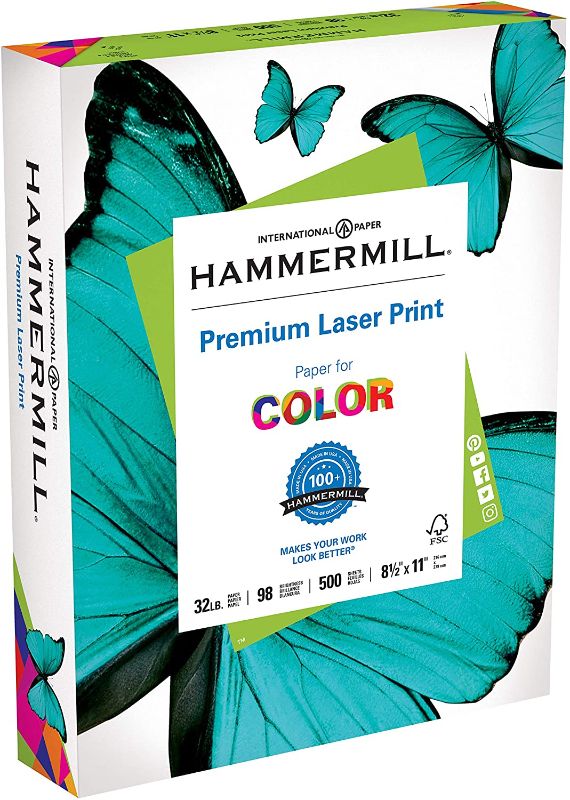 Photo 1 of Hammermill Paper, Premium Laser Print Paper, 8.5 x 11 Paper, Letter Size, 32lb Paper, 98 Bright, 1 Ream / 500 Sheets (104646R) Acid Free Paper
