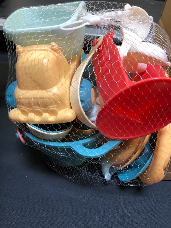 Photo 1 of Beach Sand Toys Set with Mesh Bag Includes Sand Water Wheel, Sandbox Vehicle, Sand Molds, Bucket, Sand Shovel Tool Kits, Eco-Friendly Sand Toys for Toddlers Kids Outdoor Play