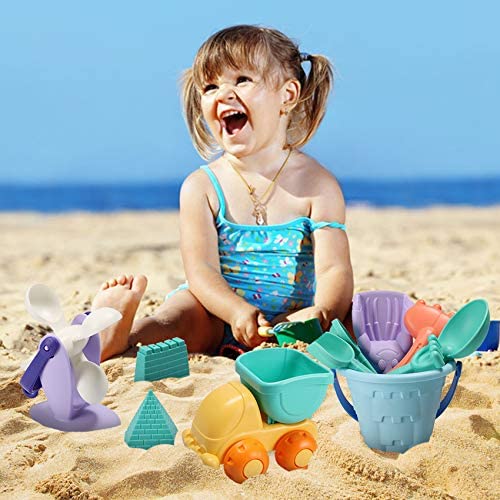 Photo 1 of Beach Sand Toys Set with Mesh Bag Includes Sand Water Wheel, Sandbox Vehicle, Sand Molds, Bucket, Sand Shovel Tool Kits, Eco-Friendly Sand Toys for Toddlers Kids Outdoor Play