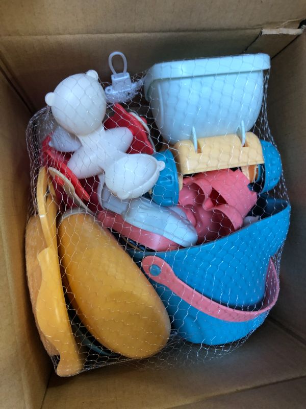 Photo 1 of Beach Sand Toys Set with Mesh Bag Includes Sand Water Wheel, Sandbox Vehicle, Sand Molds, Bucket, Sand Shovel Tool Kits, Eco-Friendly Sand Toys for Toddlers Kids Outdoor Play