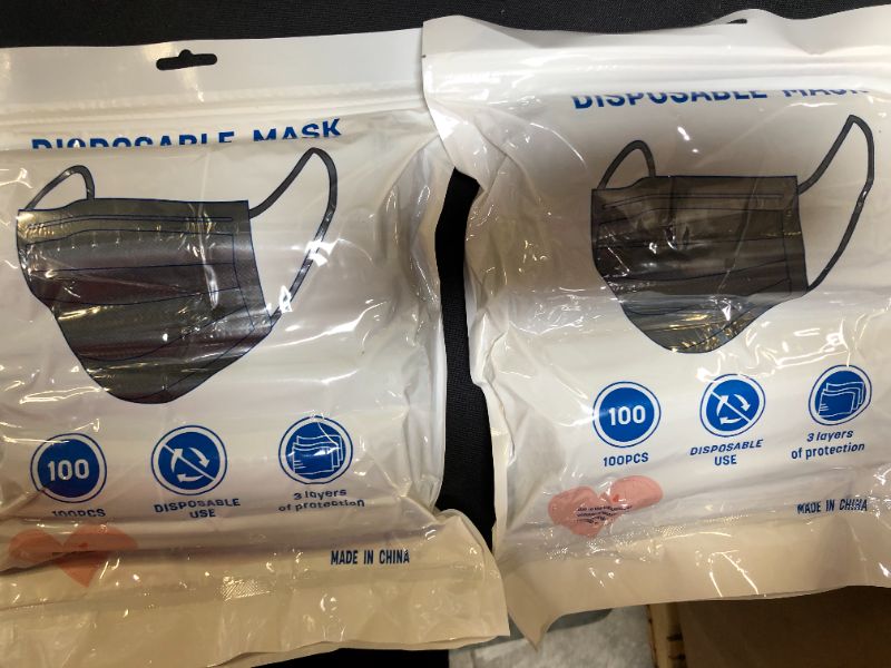 Photo 1 of Black Disposable Face Mask 100 Pcs Black Face Masks 3 Ply Protection Masks 2 count