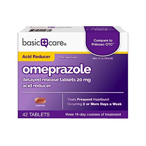 Photo 1 of Basic Care Omeprazole Delayed Release Tablets 20 mg, Acid Reducer, 42 Count--expires Sep 2022
