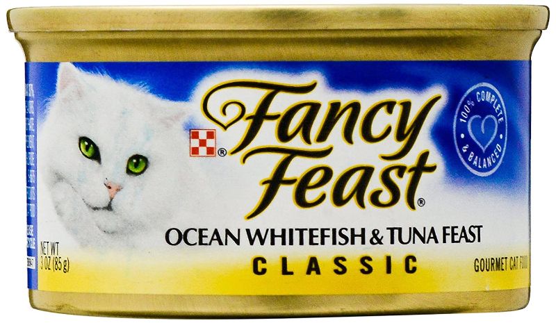 Photo 1 of (24 Pack) Fancy Feast Grain Free Pate Wet Cat Food, Classic Pate Ocean Whitefish & Tuna Feast, 3 oz. Cans-- Feb 2024
