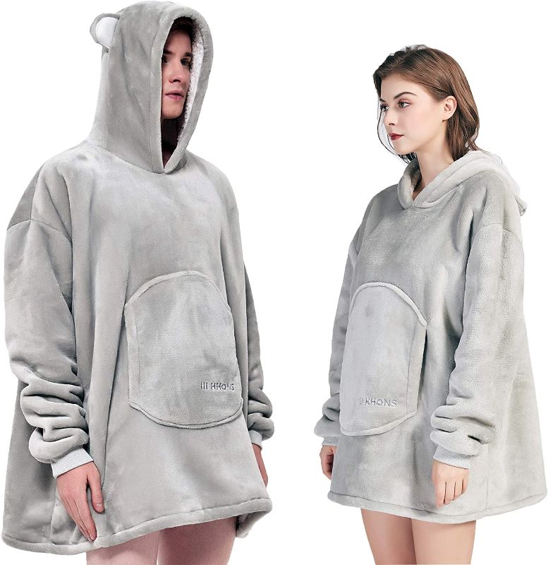 Photo 1 of III HHONS Oversized Hooded Blanket Super Soft Comfortable Wearable Blanket for Adults (Grey, L)
