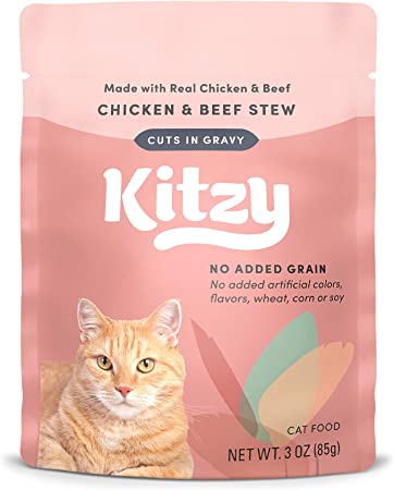 Photo 1 of  Kitzy Wet Cat Topper, Chicken & Beef, Cuts in Gravy, No Added Grain, 3 oz (Pack of 12) BB JUL/6/23