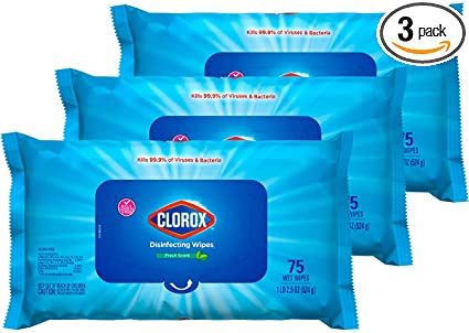 Photo 1 of CLOROX DISINFECTING WIPES, BLEACH FREE, FRESH SCENT, MOISTURE SEAL LID, 75 COUNT, 3 PACK. 2 BOX SET.
