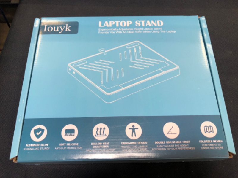 Photo 2 of Iouyk Laptop Stand, Portable Notebook Stand, Ergonomic Computer Stand, Aluminum Computer Riser, Metal Laptop Stand for Desk, Compatible with 10-17.3 Inches Laptops and Tablets
