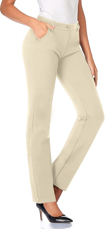 Photo 1 of Tapata Women's 28''/30''/32''/34'' Stretchy Straight Dress Pants with Pockets Tall, Petite, Regular for Office Work Business LARGE 
