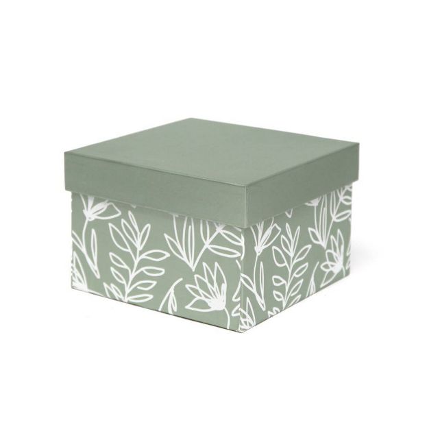 Photo 1 of (2 Pack) Small Square Gift Box White Leaf on Green with Silver Mirror - Spritz™

