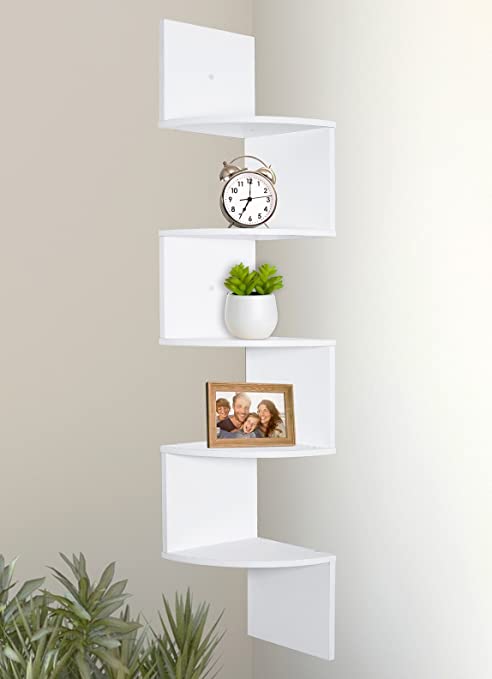 Photo 1 of Corner Shelf, Greenco 5 Tier Floating Shelves for Wall, Easy-to-Assemble Wall Mount Corner Shelves for Bedrooms and Living Rooms, White Finish
