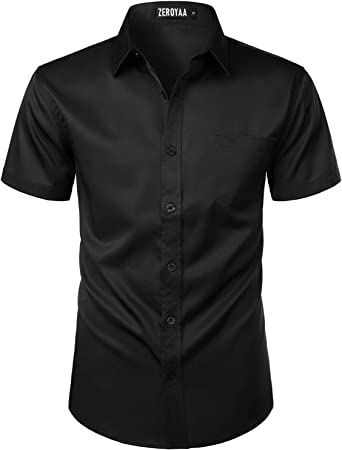 Photo 1 of ZEROYAA Men's Casual Urban Stylish Slim Fit Short Sleeve Button Up Dress Shirt with Pocket, 2XL