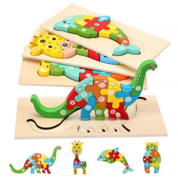 Photo 1 of KMTJT Wooden Puzzles Toys for Toddlers 1-3 Year Old, Kids Montessori Toys Learning Educational Wood Puzzle Toy Gift for 1 2 3 Year Old Boys Girls - 4 Pack