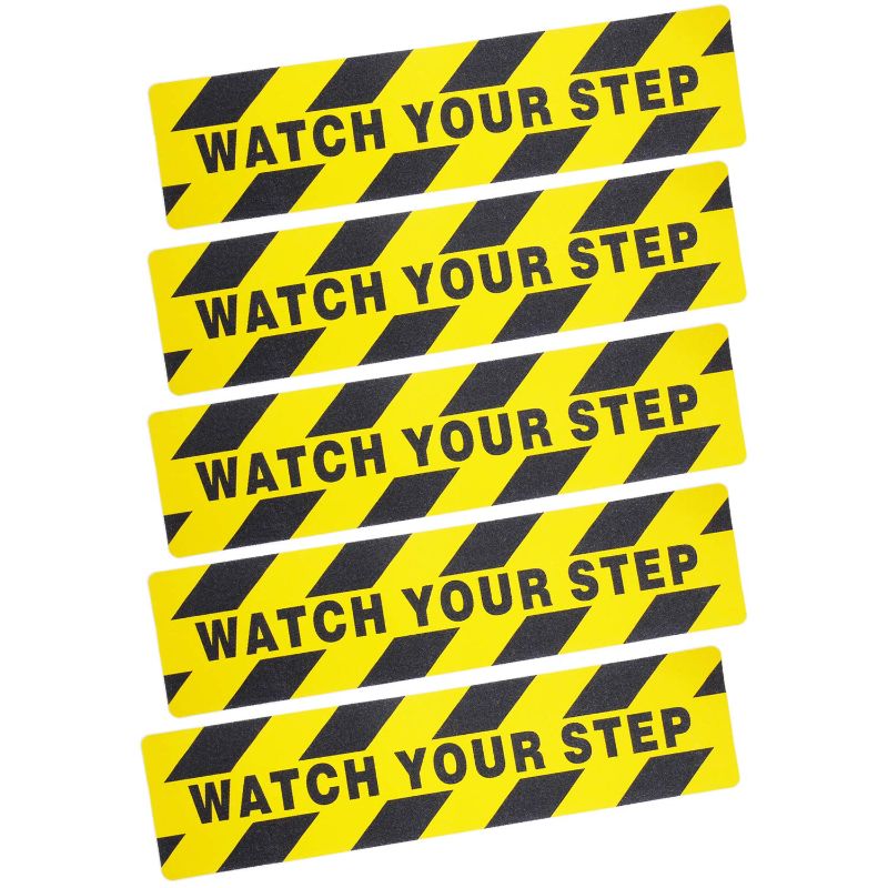 Photo 1 of 5 Pieces Watch Your Step Warning Sticker Adhesive Tape Anti Slip Abrasive Tape for Workplace Safety Wet Floor Caution, 6 by 24 Inches