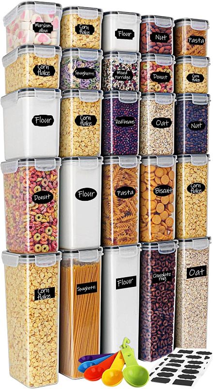 Photo 1 of Airtight Food Storage Containers 25-Piece Set, Kitchen & Pantry Organization, BPA Free Plastic Storage Containers with Lids, for Cereal, Flour, Sugar, Baking Supplies, Labels & Measuring Cups