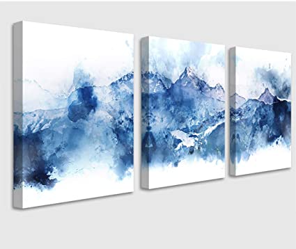 Photo 1 of Abstract Canvas Wall Art Living Room Canvas Wall Art Abstract Art Wall Decor Mountain Wall Decoration Blue Abstract Wall Art Bedroom Bathroom Picture Art Kitchen Wall Decoration 3 Pieces Set