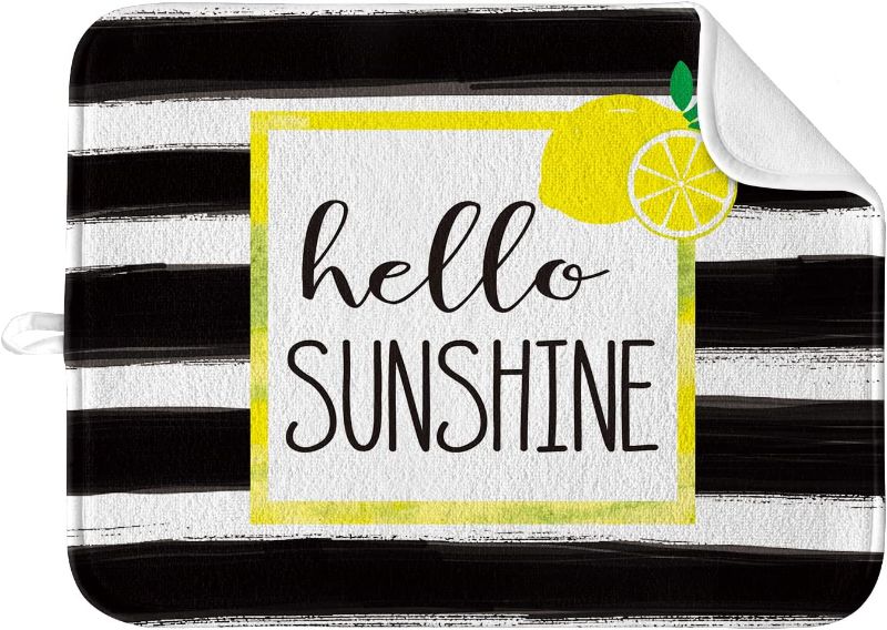 Photo 1 of Artoid Mode Stripes Lemon Hello Sunshine Spring Summer Drying Mat for Kitchen Counter, 18 x 24 Inch Seasonal Ultra Absorbent Home Dish Drainer Mats Plate Holder