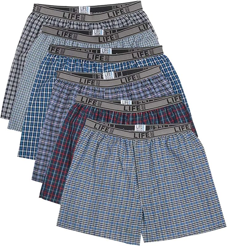 Photo 1 of Active Club Men's Boxer Shorts, Loose Underwear Woven Plaid Boxers, Medium