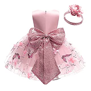 Photo 1 of Flower Girl Sequins Bowknot Butterfly Tutu Dress for Kids Baby Christening Baptism Communion Birthday Party Dress Toddler Princess Pageant Wedding Gown with Headwear Pink Butterfly 2-3 Years (B09CTW7R2B)
