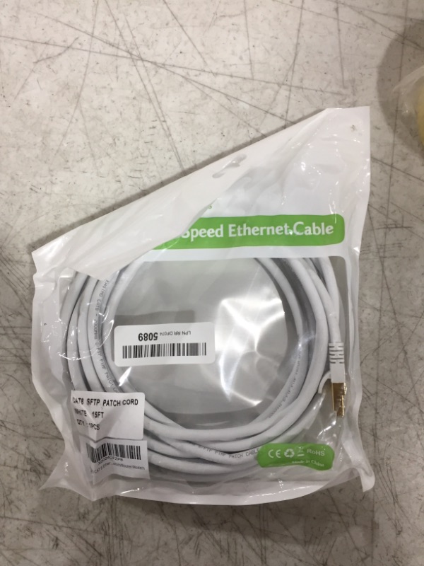 Photo 2 of KASIMO CAT 8 Ethernet Cable 15 ft White Round Network Gigabit Ethernet LAN Cable