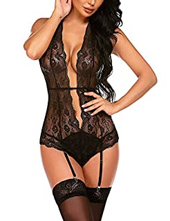 Photo 1 of ADOME Women Sexy Lingerie Set Lace Teddy Babydoll Bodysuit Chemise Nightwear Black Large (B07RY6QQ78)
