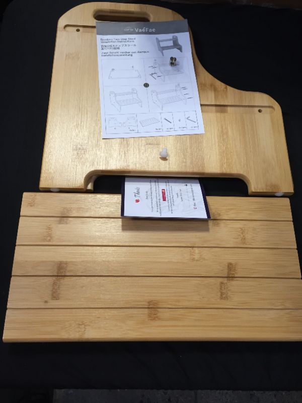 Photo 3 of Bamboo 2 Step Stool with Non-Slip Step Treads and 2 Cutout Handles