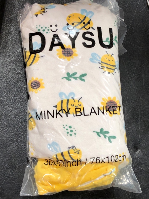 Photo 2 of DaysU Minky Baby Blanket, Silky Soft Micro Fleece Baby Blanket with Dotted Backing, Printed Animal Bed Throws for Boys and Girls, Bee, Yellow, 30x40 Inches
