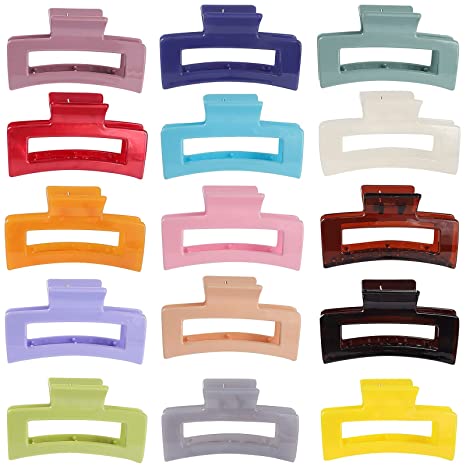Photo 1 of 15 Pack Solid Color Rectangular Hair Clips, Elegant Barrettes for All Hair Types for Women, Non-Slip Jaw Clips
