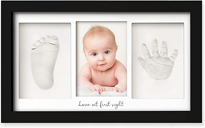 Photo 1 of Baby Hand and Footprint Kit, Duo Photo Frame for Newborns, Baby Memory Art Kit Frames, Baby Shower Picture Frames for Boys and Girls (Onyx Black)
